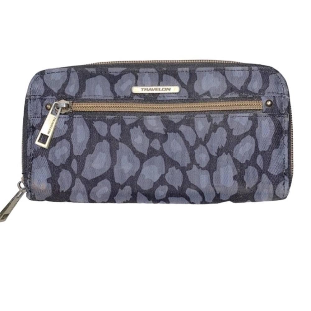 Travelon black & grey leopard print wallet